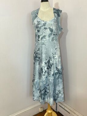 Komarov Blue Grey Pleated Ruffle Midi Dress XL